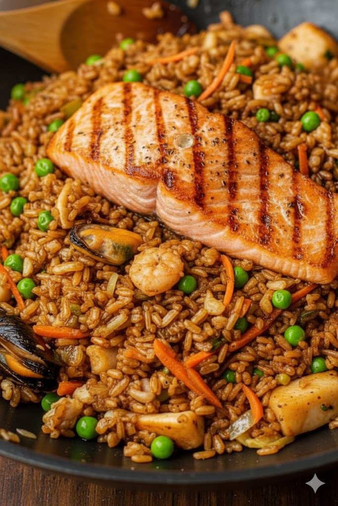 Seafood Fried rice and Salmon